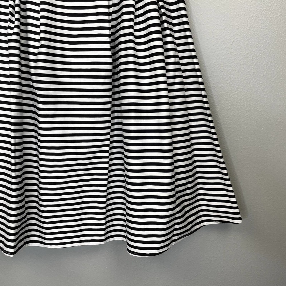 Lulus Womens Flare Skirt Black White Stripe Cotton Blend Stretch Pleated Large - Picture 5 of 10